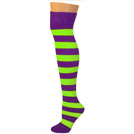 2 Stripe Socks - Purple/Lime-0