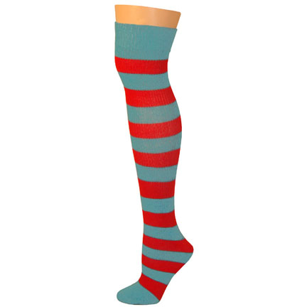 2 Stripe Socks - Turquoise/Red-0